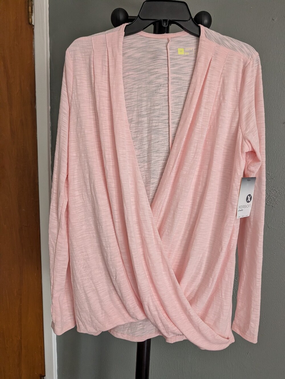 Xersion Women's Pale Pink Draped Crossover Long Sleeve Top